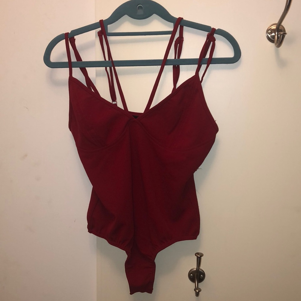Red spaghetti strap bodysuit